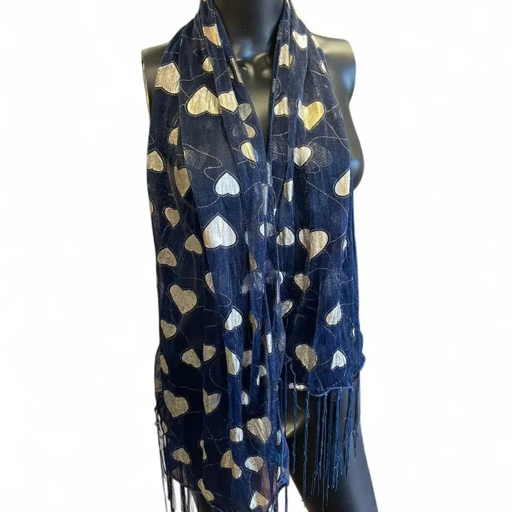 Navy blue scarf with gold